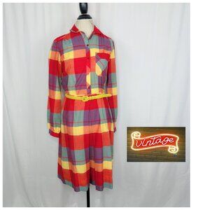 Vintage Kenny Classics Dress Medium Red Plaid Pleated